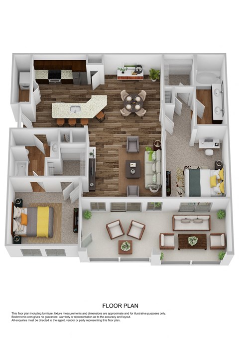 a 3d floor plan of a home with a bedroom and living room